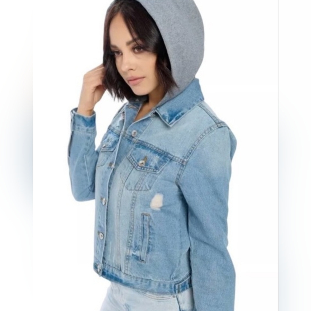 Ci Sono Denim Blue Jean Removable Hood Jacket- NEW with Tags!! Size: SMALL - Picture 2 of 15